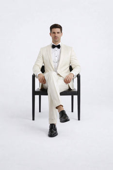 Men’s Ivory Slim Fit Tuxedo | Peak Framed Lapel Wedding Suit