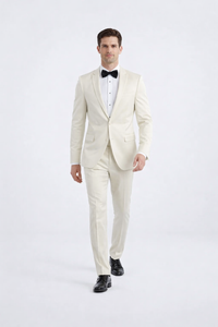 Men’s Ivory Slim Fit Tuxedo | Peak Framed Lapel Wedding Suit