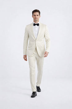 Men’s Ivory Slim Fit Tuxedo | Peak Framed Lapel Wedding Suit