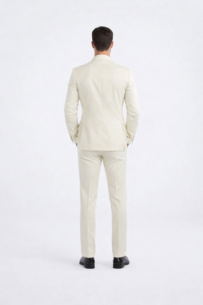 Men’s Ivory Slim Fit Tuxedo | Peak Framed Lapel Wedding Suit