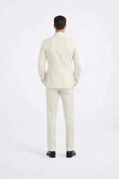 Men’s Ivory Slim Fit Tuxedo | Peak Framed Lapel Wedding Suit