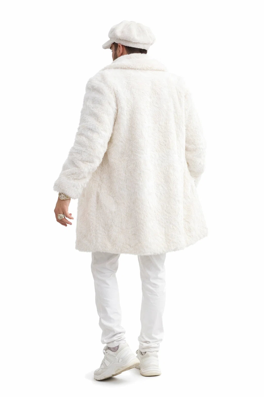 Ivory Faux Fur Coat - Off White Color Cream Mens Coat - Single Breasted