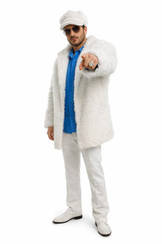 Ivory Faux Fur Coat - Off White Color Cream Mens Coat - Single Breasted