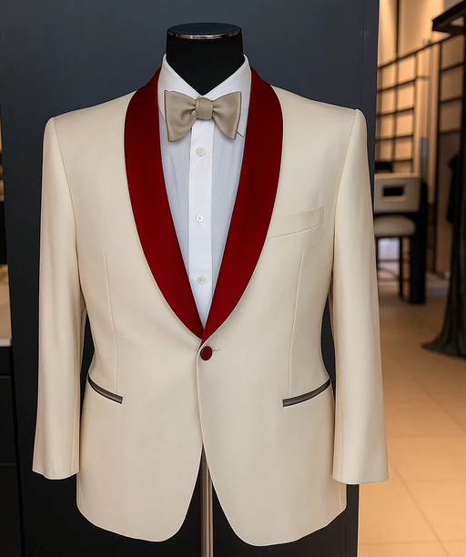 Mens Dinner Jacket Mens Ivory Maroon Shawl Lapel One Button Cheap Priced Designer Fashion Dress Casual Blazer On Sale Blazer