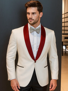 Mens Dinner Jacket Mens Ivory Maroon Shawl Lapel One Button Cheap Priced Designer Fashion Dress Casual Blazer On Sale Blazer