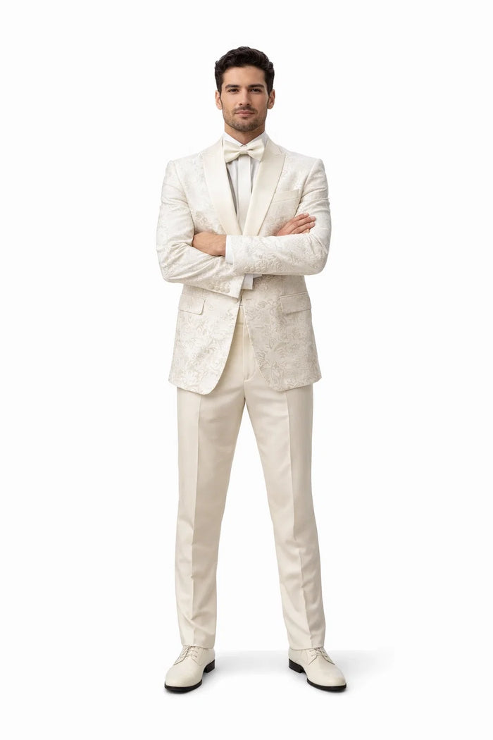 Ivory Paisley Cream Tuxedo Suit for Men