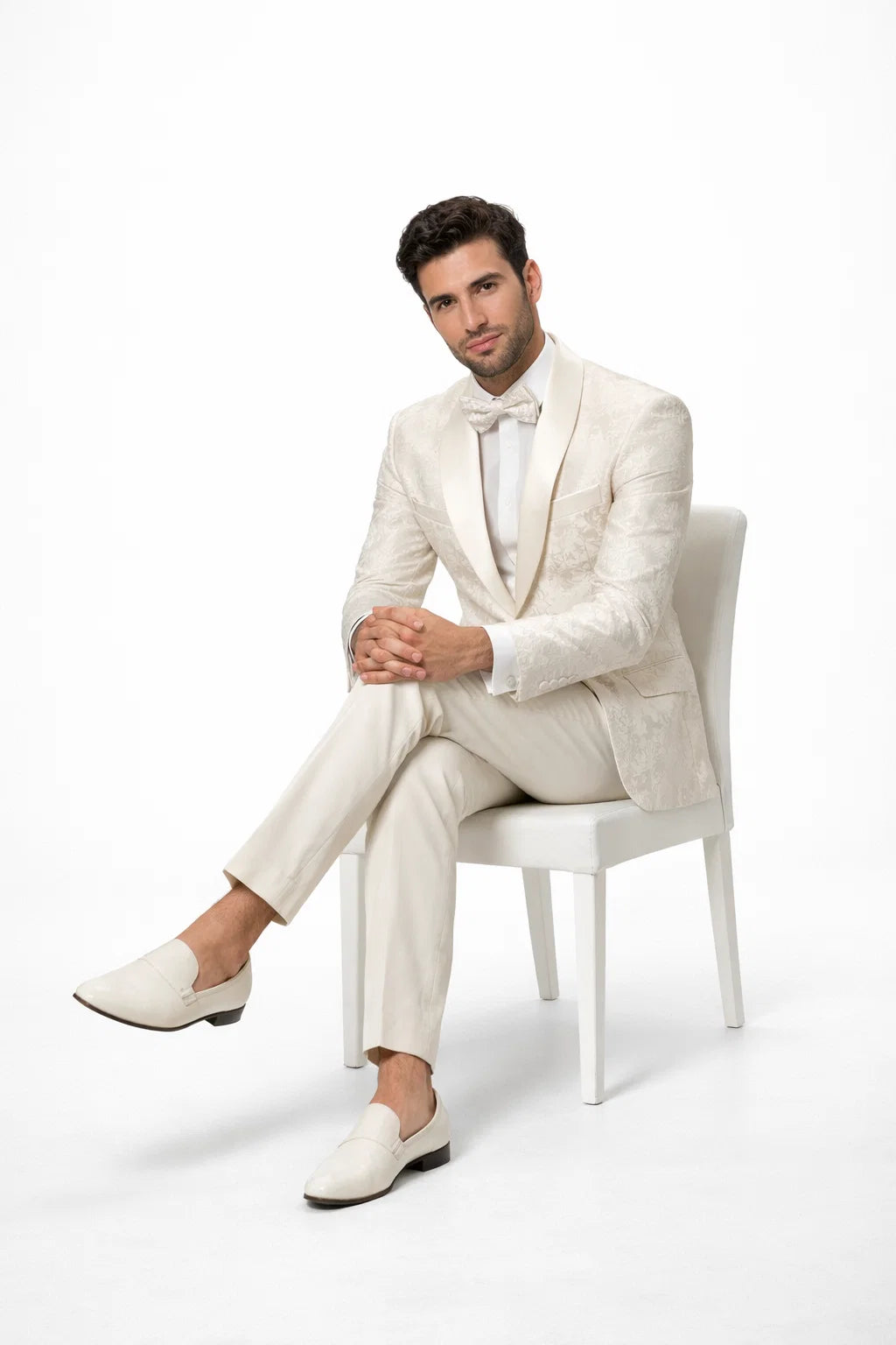 Ivory Paisley Cream Tuxedo Suit for Men