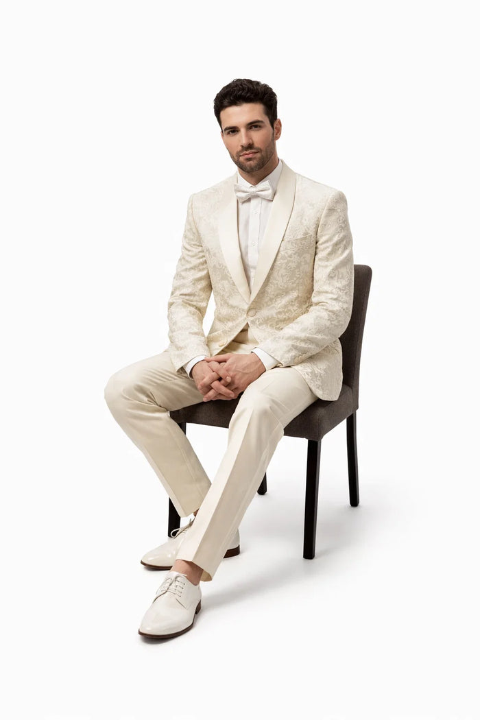Ivory Paisley Cream Tuxedo Suit for Men