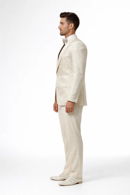Ivory Paisley Cream Tuxedo Suit for Men