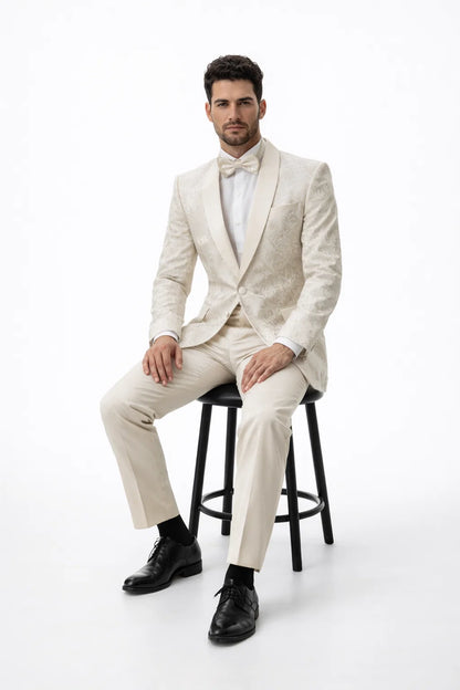 Ivory Paisley Cream Tuxedo Suit for Men