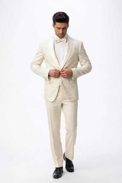 Ivory Paisley Cream Tuxedo Suit for Men
