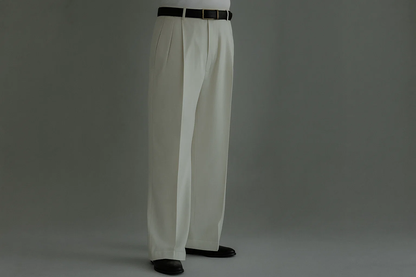 Ivory Wide Leg Dress Pants Pleated Baggy Dress Trousers Unhemmed Unfinished Bottom - Dress Slacks For Men On Sale Yellow