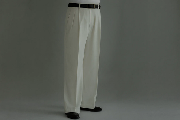 Ivory Wide Leg Dress Pants Pleated Baggy Dress Trousers Unhemmed Unfinished Bottom - Dress Slacks For Men On Sale Yellow
