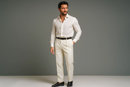 Ivory Wide Leg Dress Pants Pleated Baggy Dress Trousers Unhemmed Unfinished Bottom - Cheap Priced Dress Slacks For Men On Sale