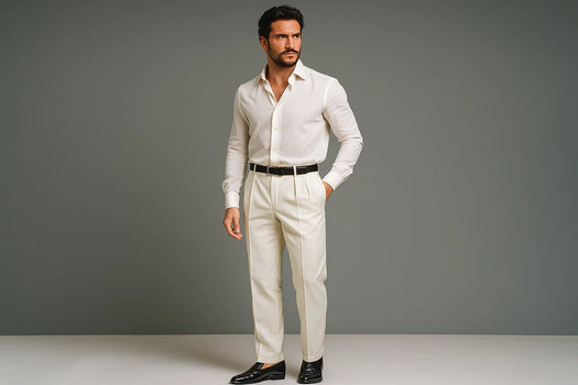 Ivory Wide Leg Dress Pants Pleated Baggy Dress Trousers Unhemmed Unfin MensUSA Ivory Wide Leg Dress Pants Pleated Baggy Dress Trousers Unhemmed Unfin MensUSA