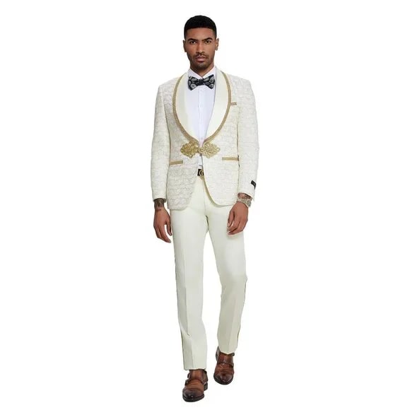 2025 Ivory and Gold 2pc Men's Suit by Tazzio