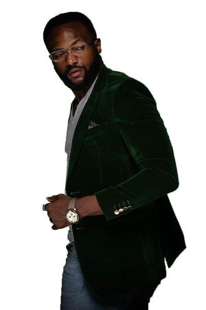 Hunter Green Velvet Modern Fit Blazer by EJ Samuel - Image 2