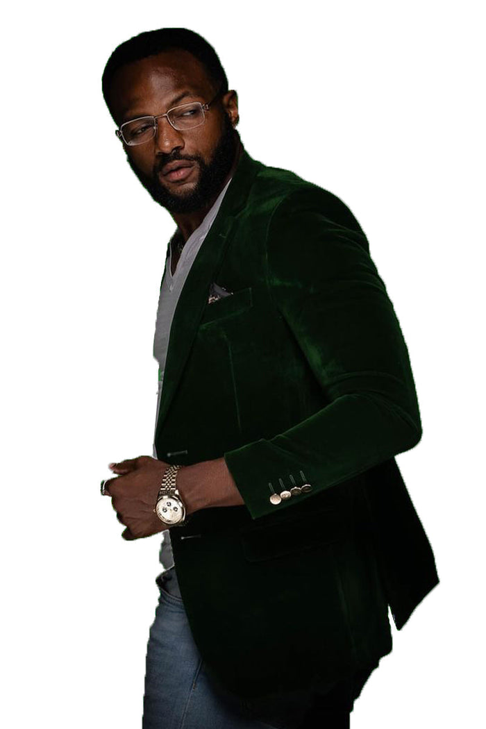 Hunter Green Velvet Modern Fit Blazer by EJ Samuel - Image 2