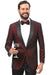 Men's One Button Modern Fit Organic Print Tuxedo Blazer in Dark Burgundy