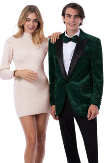 Hunter Green Studded Velvet Tuxedo Jacket for Men – Prom and Wedding