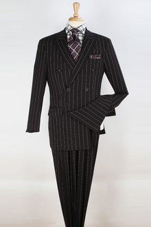 Apollo King "1920's Double Breasted Gangster Pinstripe Suit for Men - Black"
