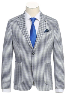 Mens Black Blazer - Mens Half Canvas Unconstructed Sport Coat Blazer in Black & White Houndstooth