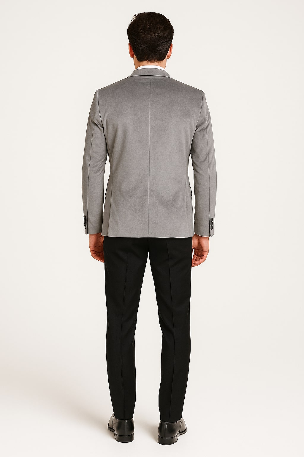 Men's Grey Velvet Tuxedo Jacket with Black Satin Lapel Suit – Mens Blazer + Black Pants - Image 4