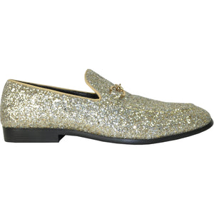 Bravo Mens Modern Glitter Sequin Prom Tuxedo Loafer in Gold - Men's Dress Shoes
