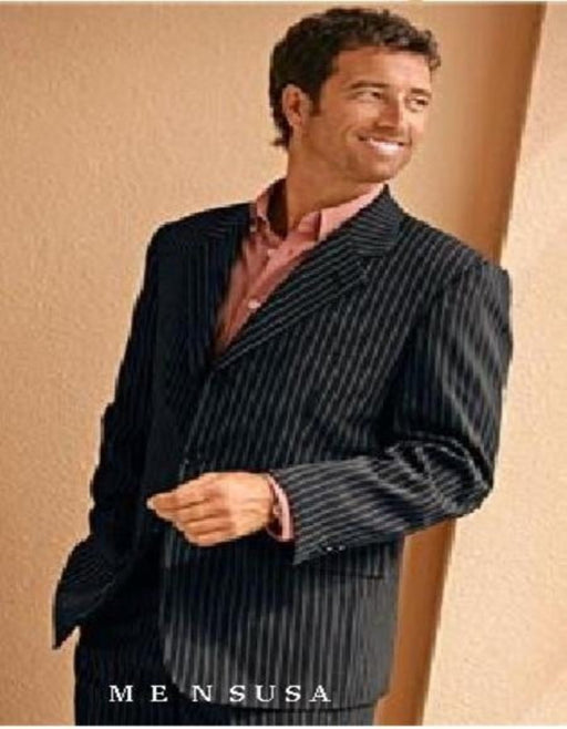 Jet Black PinStripe Bold %100 Percent Soft New Generation 21 Centurry Niceest Cool 1920's 30's Fashion Look Available in 2 or 3 buttons Suit