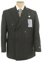 Jet Black & White Pinstripe Double Breasted Suits Comes In 3 Colors