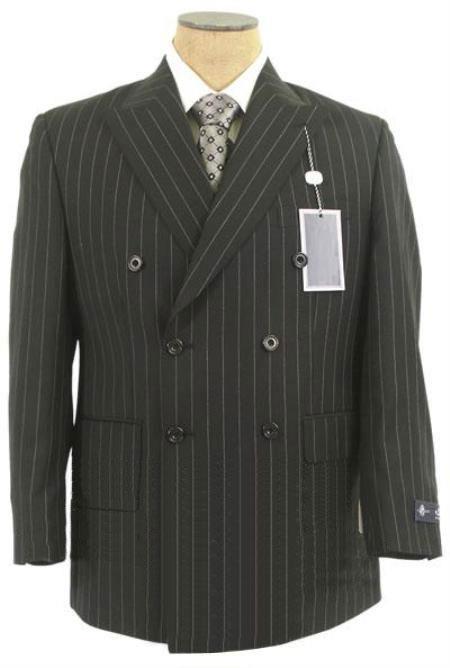 Jet Black & White Pinstripe Double Breasted Suits Comes In 3 Colors