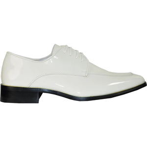 Bravo Mens Classic Moc Toe Shiny Patent Tuxedo Prom Shoe in Ivory