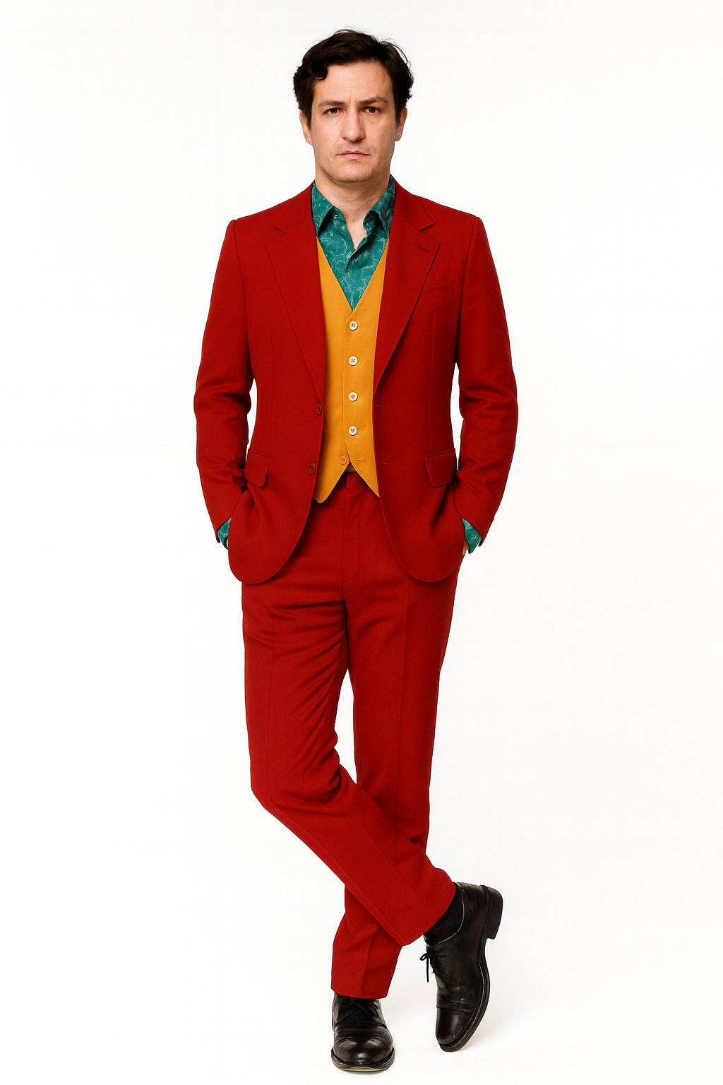 Men's Red Suit With Orange Vest Joker Custom - Image 2