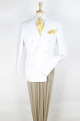Apollo King Designer Brand + Mens Classic Fit Double Breasted Sport Coat Blazer in White