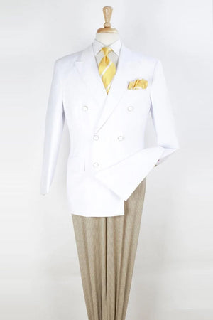 Apollo King Designer Brand + Mens Classic Fit Double Breasted Sport Coat Blazer in White