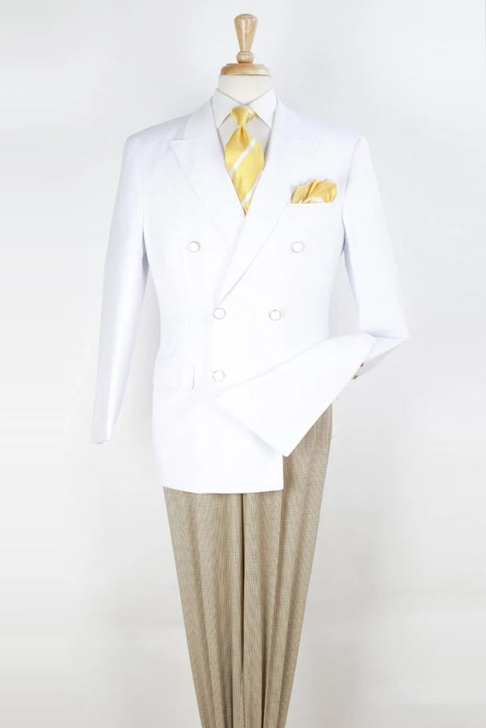 Apollo King Designer Brand + Mens Classic Fit Double Breasted Sport Coat Blazer in White
