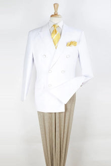 Apollo King Designer Brand Mens Classic Fit Double Breasted Sport Coat Blazer in White