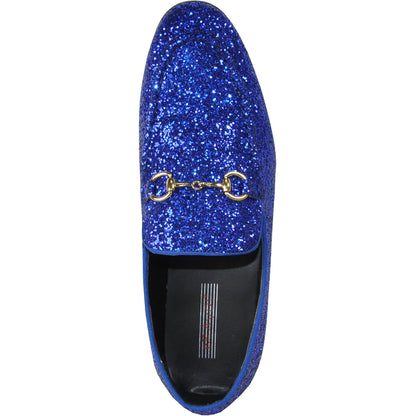Bravo Mens Modern Glitter Sequin Prom Tuxedo Loafer in Royal Blue - Men's Dress Shoes