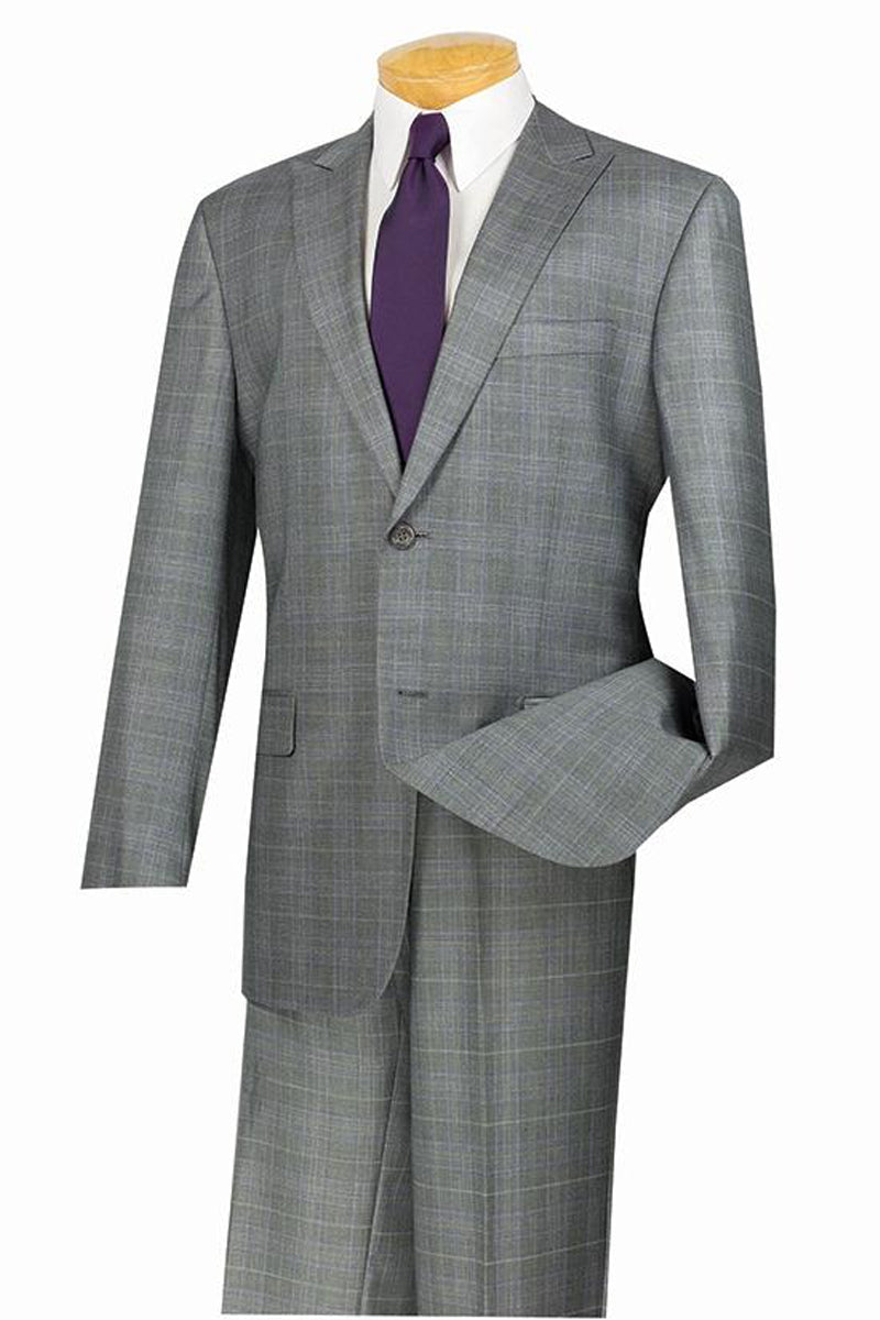 Mens 2 Button Peak Lapel Modern Plaid Suit in Grey - Image 5