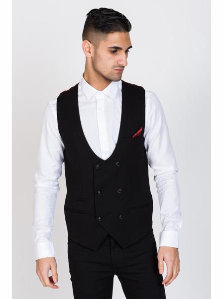 KELLY - Black Double Breasted Waistcoat
