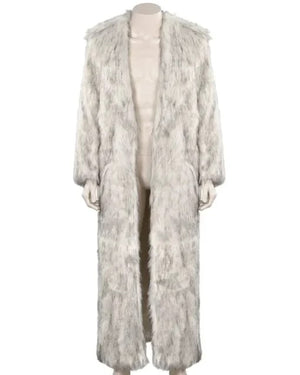 Mens Luxury White Fur Coat – Open Front Design with Fur Cuffs - Image 2