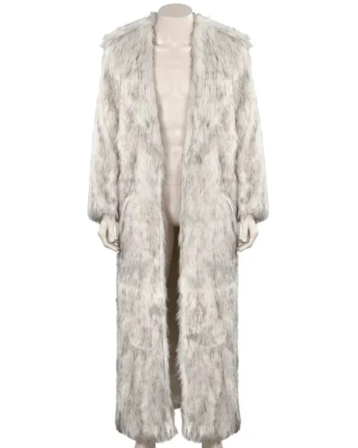 Mens Luxury White Fur Coat – Open Front Design with Fur Cuffs - Image 2