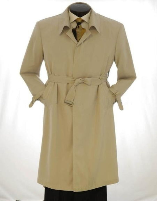 VINTC 482AFZ All Weather Men's Dress Coat Full Length Trench Coat ~ Rain Coats Khaki ~ Tan ~ Beige Long Style