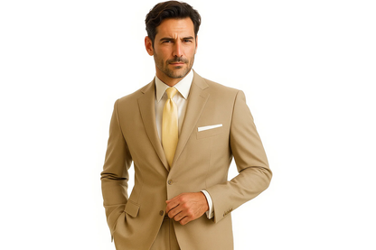 Men'S True Slim Affordable Cheap Priced Business Suits Clearance Sale Online Sale - Khaki - Image 2
