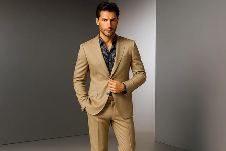 Men'S Two Button Cheap Priced Business Suits Clearance Sale - Khaki Stone 2 Button Regular Classic Fit - Image 2