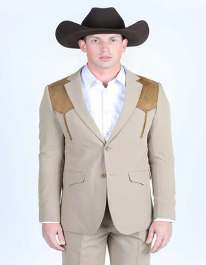 Men's Western Khaki Suit Sport Coat with Suede Yokes and Elbow Patches - Traje Para Hombre - Image 2