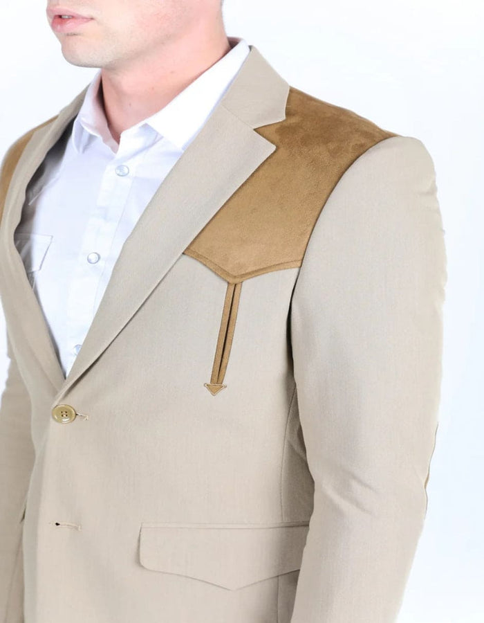 Men's Western Khaki Suit Sport Coat with Suede Yokes and Elbow Patches - Traje Para Hombre - Image 4