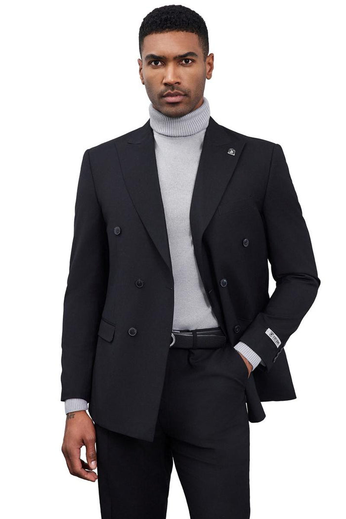 Men's Designer Stacy Adams Classic Double Breasted Suit in Black - Image 3