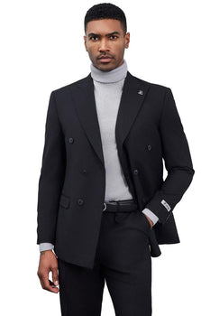 Men's Designer Stacy Adams Classic Double Breasted Suit in Black - Image 3