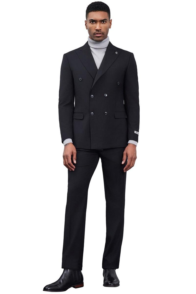 Men's Designer Stacy Adams Classic Double Breasted Suit in Black - Image 2
